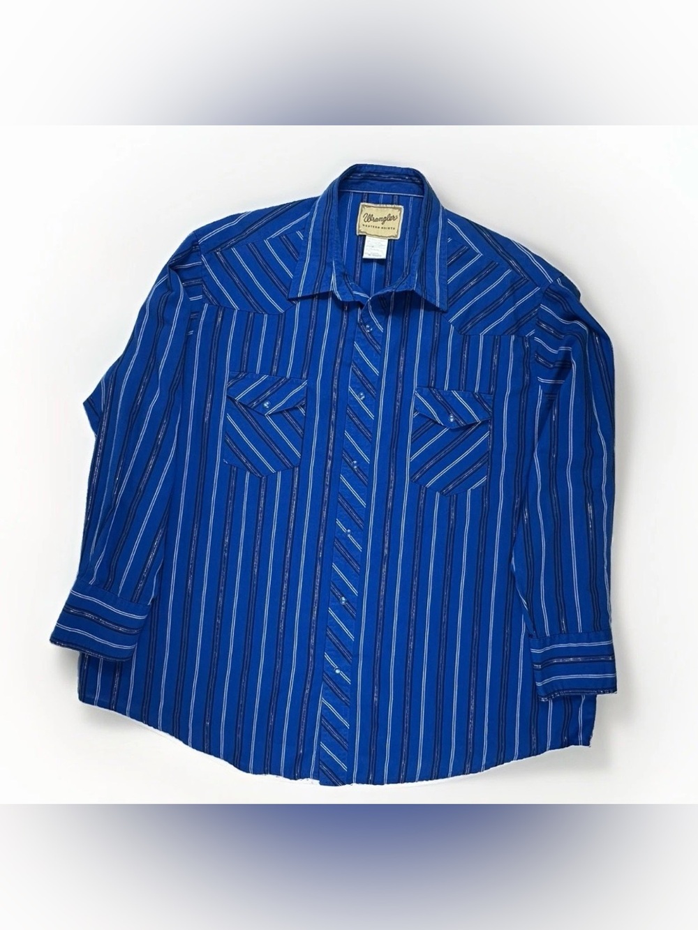 Wrangler Mens 2XL Blue Stripe Pearl Snap Western Shirt Long Sleeve Cowboy Ranch